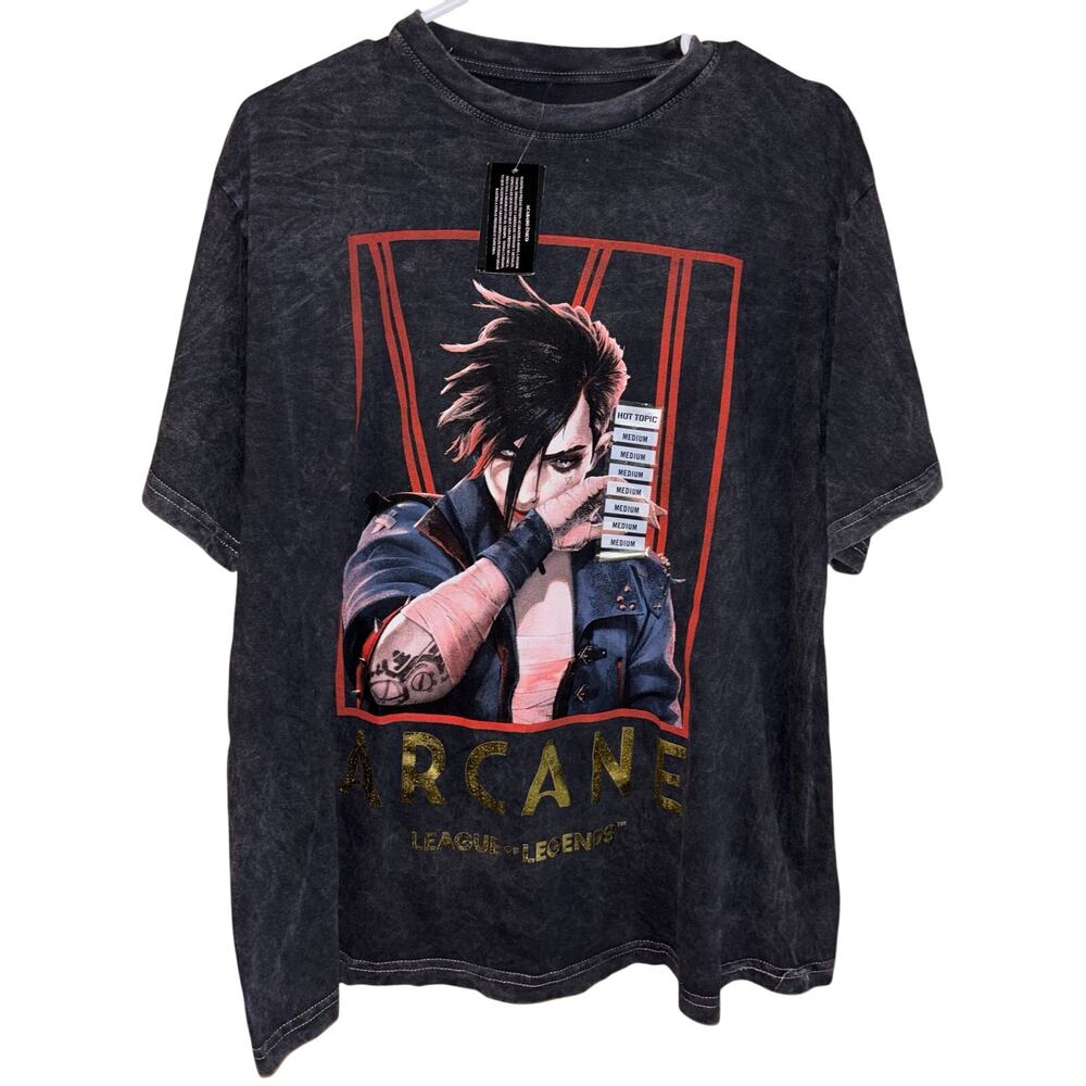 Hot Topic Arcane League of Legends Vi Dark mineral Wash T-Shirt NWT (medium)